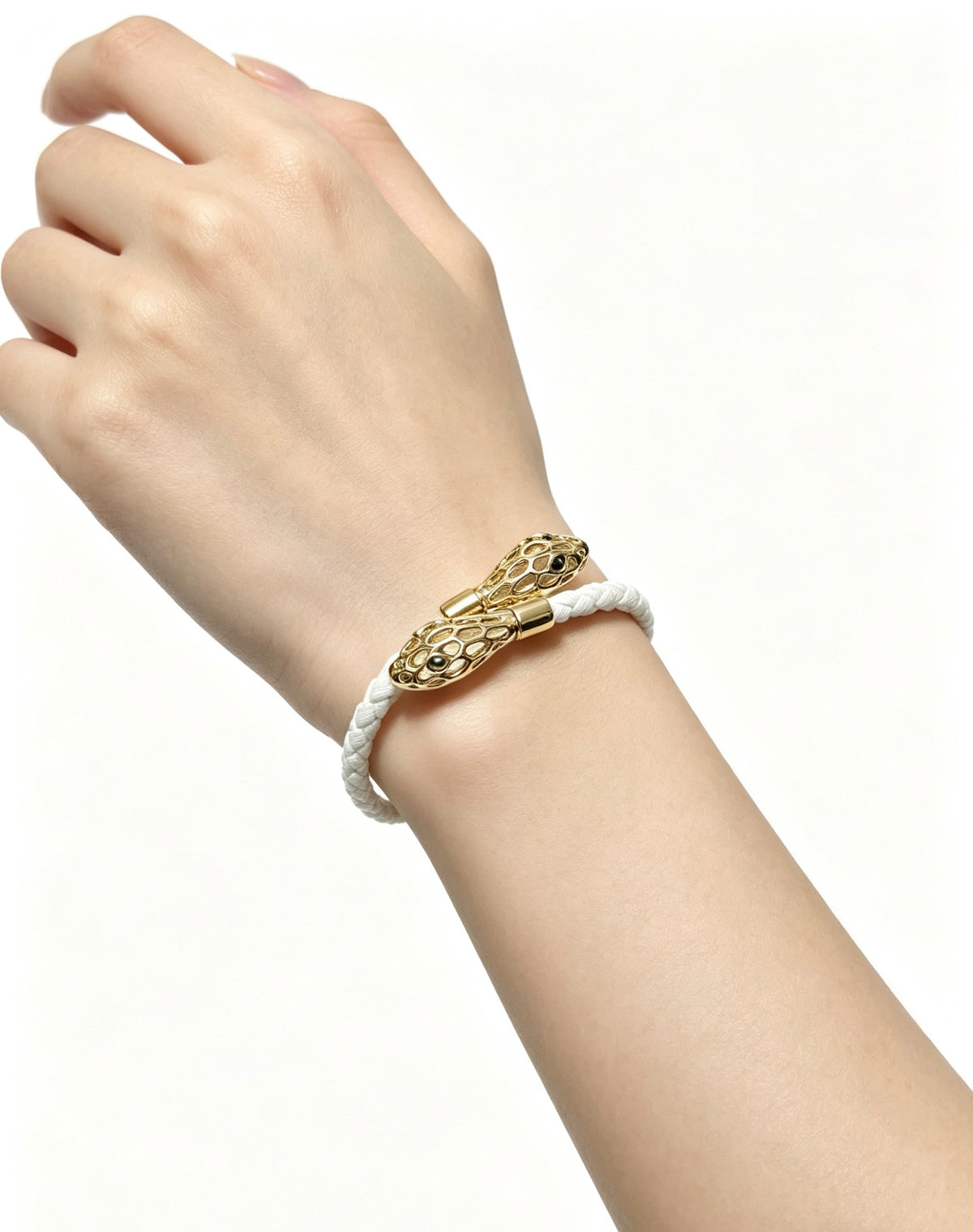 Geometric Emblem Braided Bracelet in Polished Metal-Tone – Design 011 close-up detail