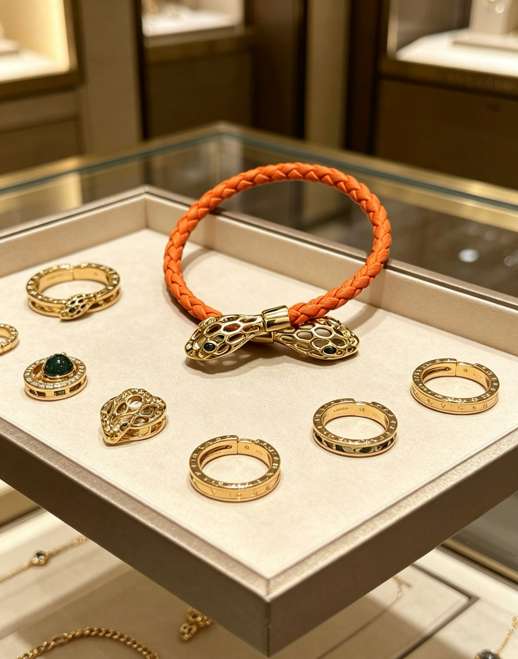 Geometric Emblem Braided Bracelet in Polished Metal-Tone – Design 008 detail view