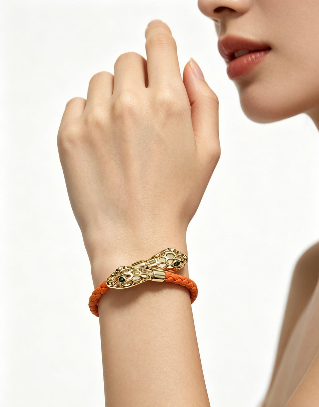 Geometric Emblem Braided Bracelet in Polished Metal-Tone – Design 008 styled product view