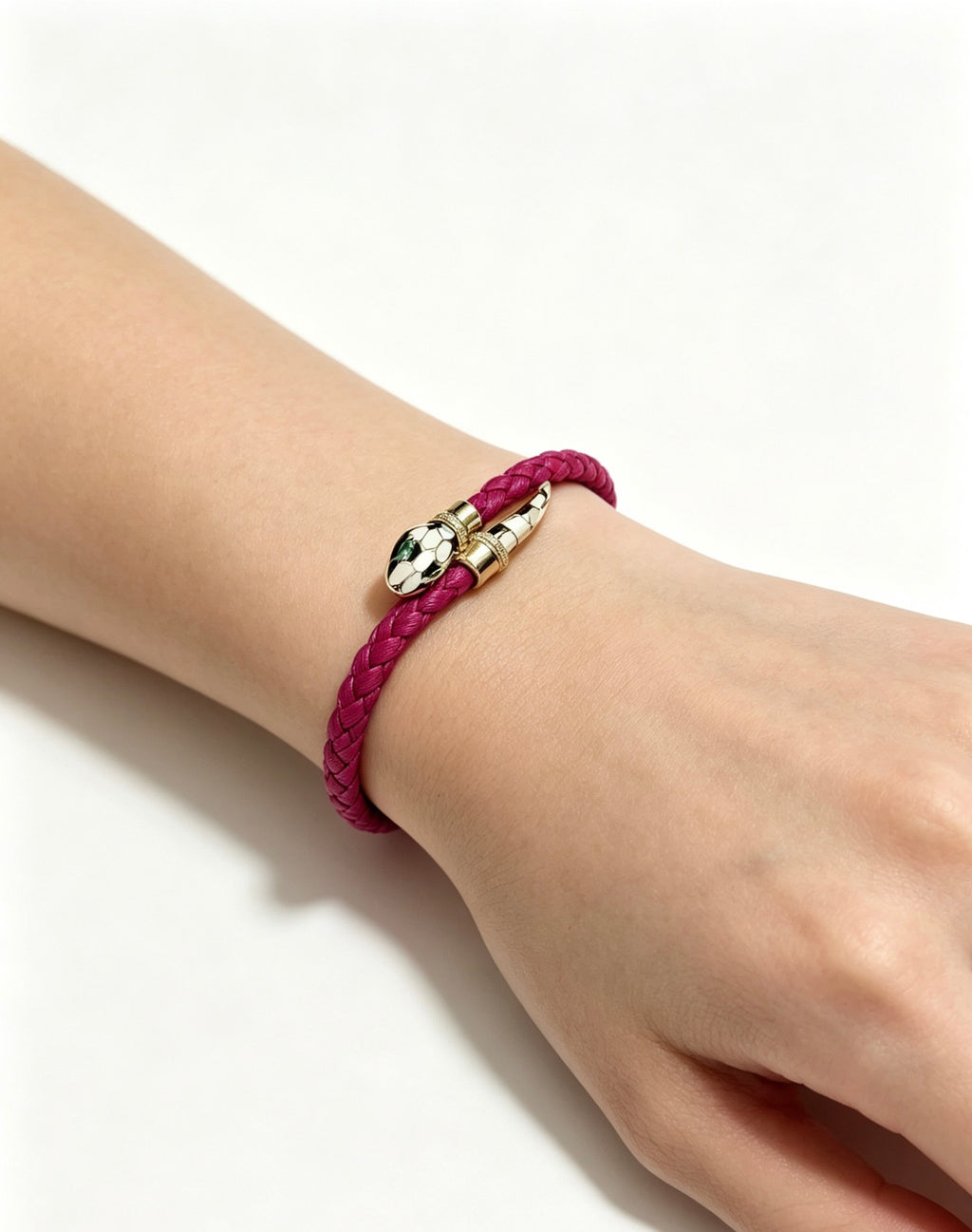 Geometric Emblem Braided Bracelet in Polished Metal-Tone – Design 007 close-up detail