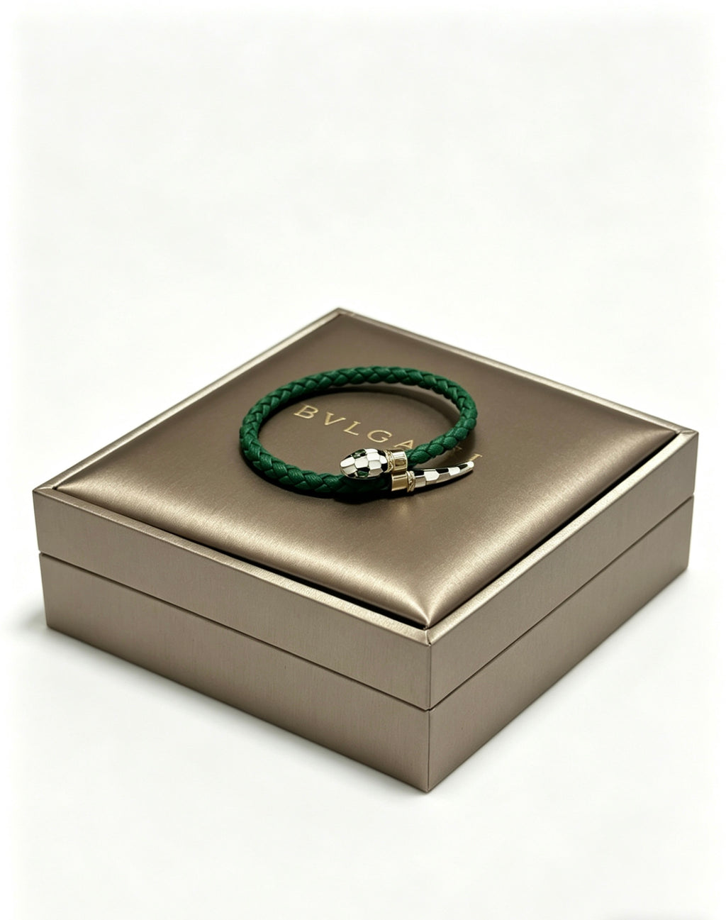 Geometric Emblem Braided Bracelet in Polished Metal-Tone – Design 006 detail view