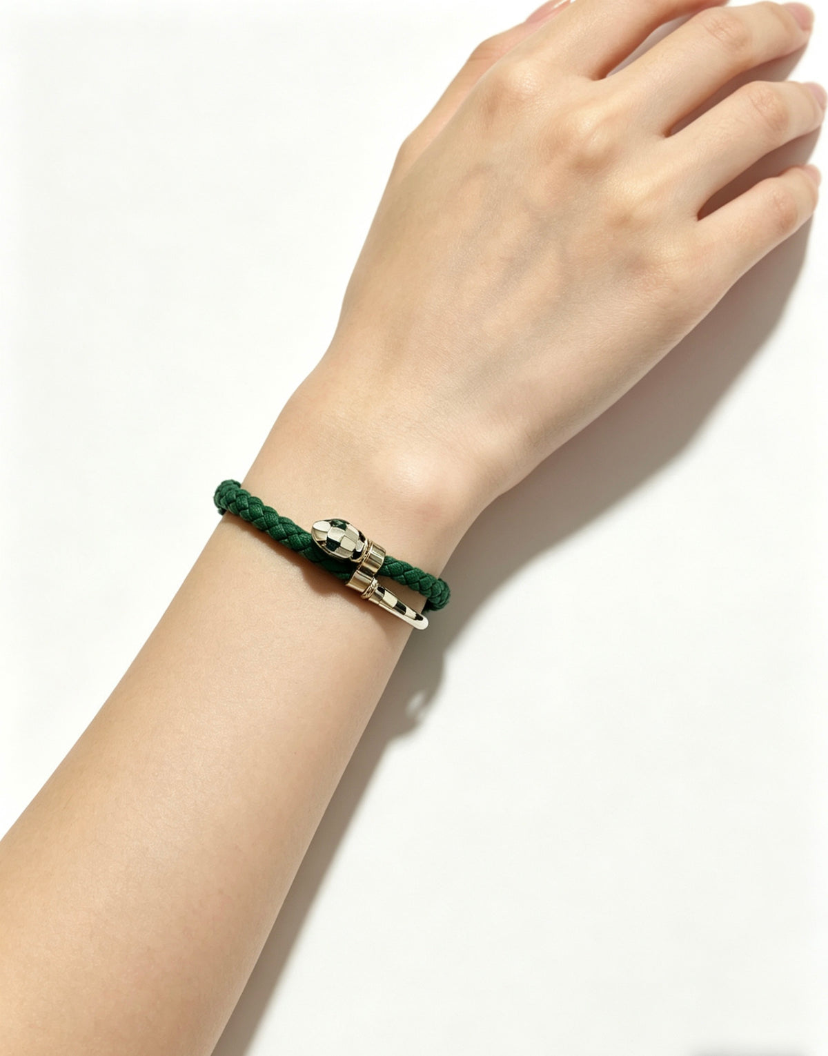 Geometric Emblem Braided Bracelet in Polished Metal-Tone – Design 006 styled product view