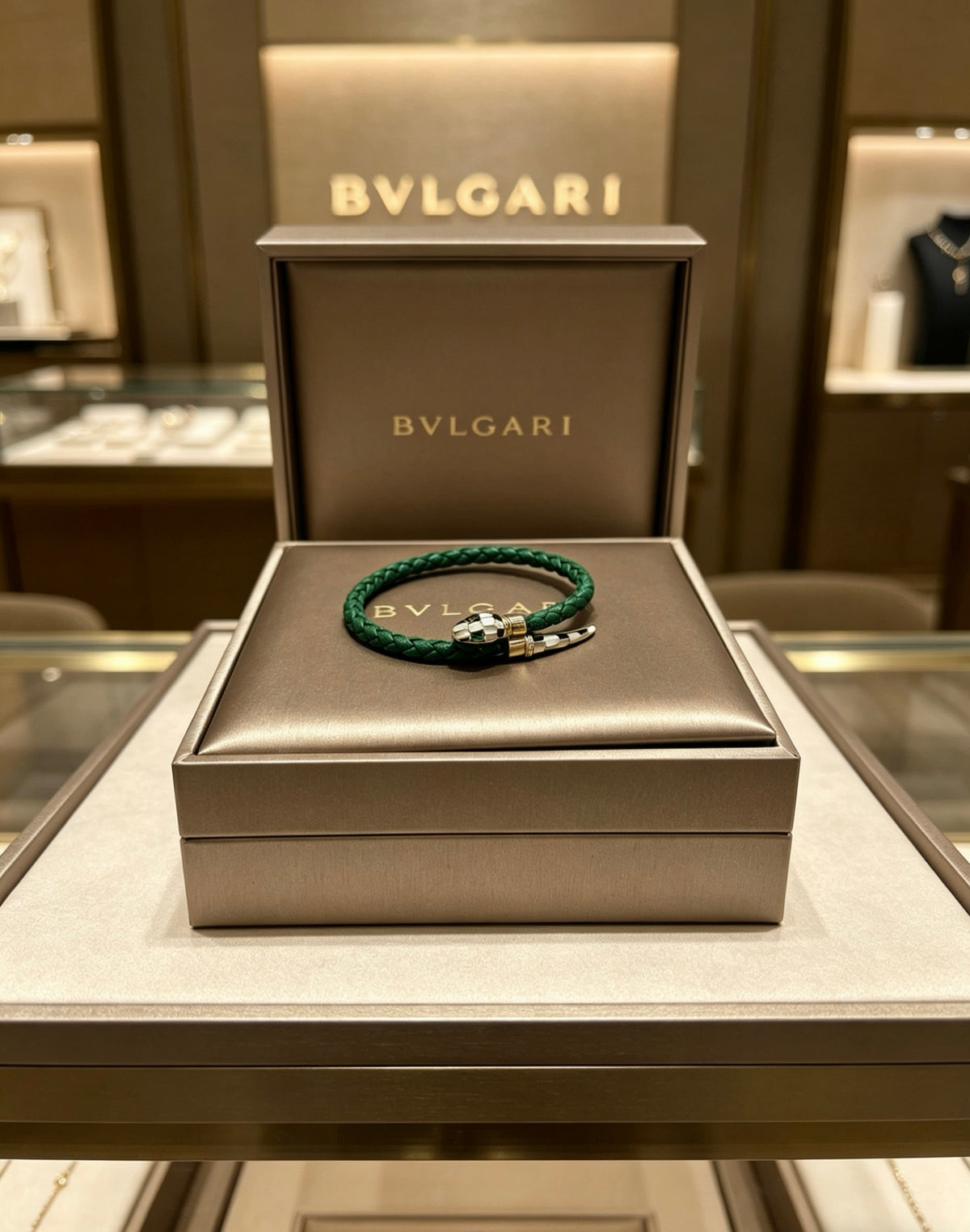 Geometric Emblem Braided Bracelet in Polished Metal-Tone – Design 006 front product view