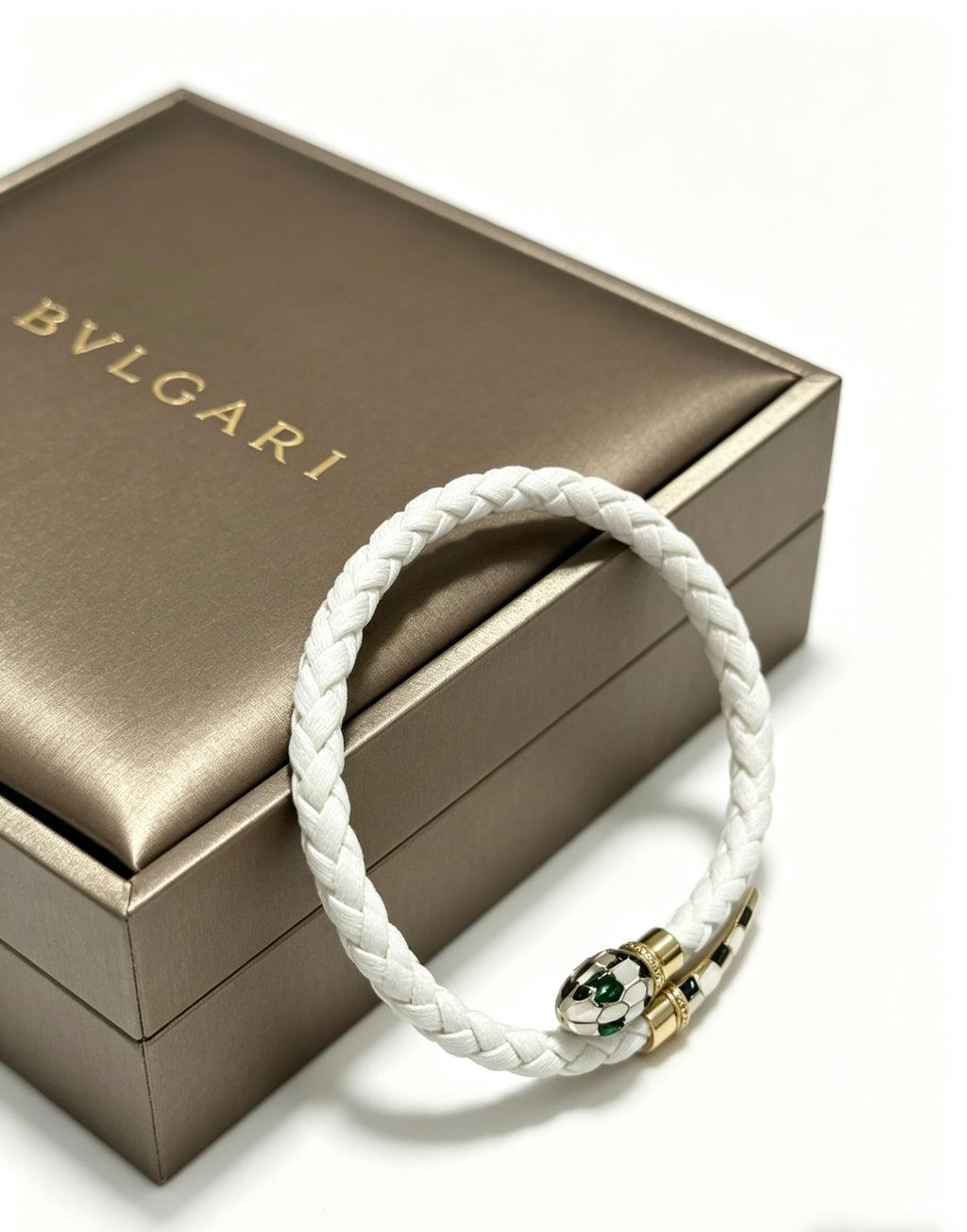 Geometric Emblem Braided Bracelet in Polished Metal-Tone – Design 005 detail view