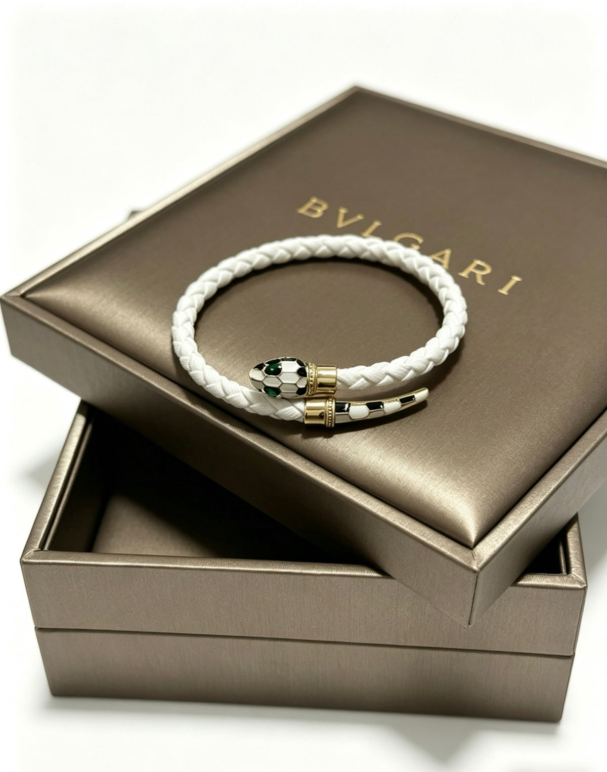 Geometric Emblem Braided Bracelet in Polished Metal-Tone – Design 005 front product view