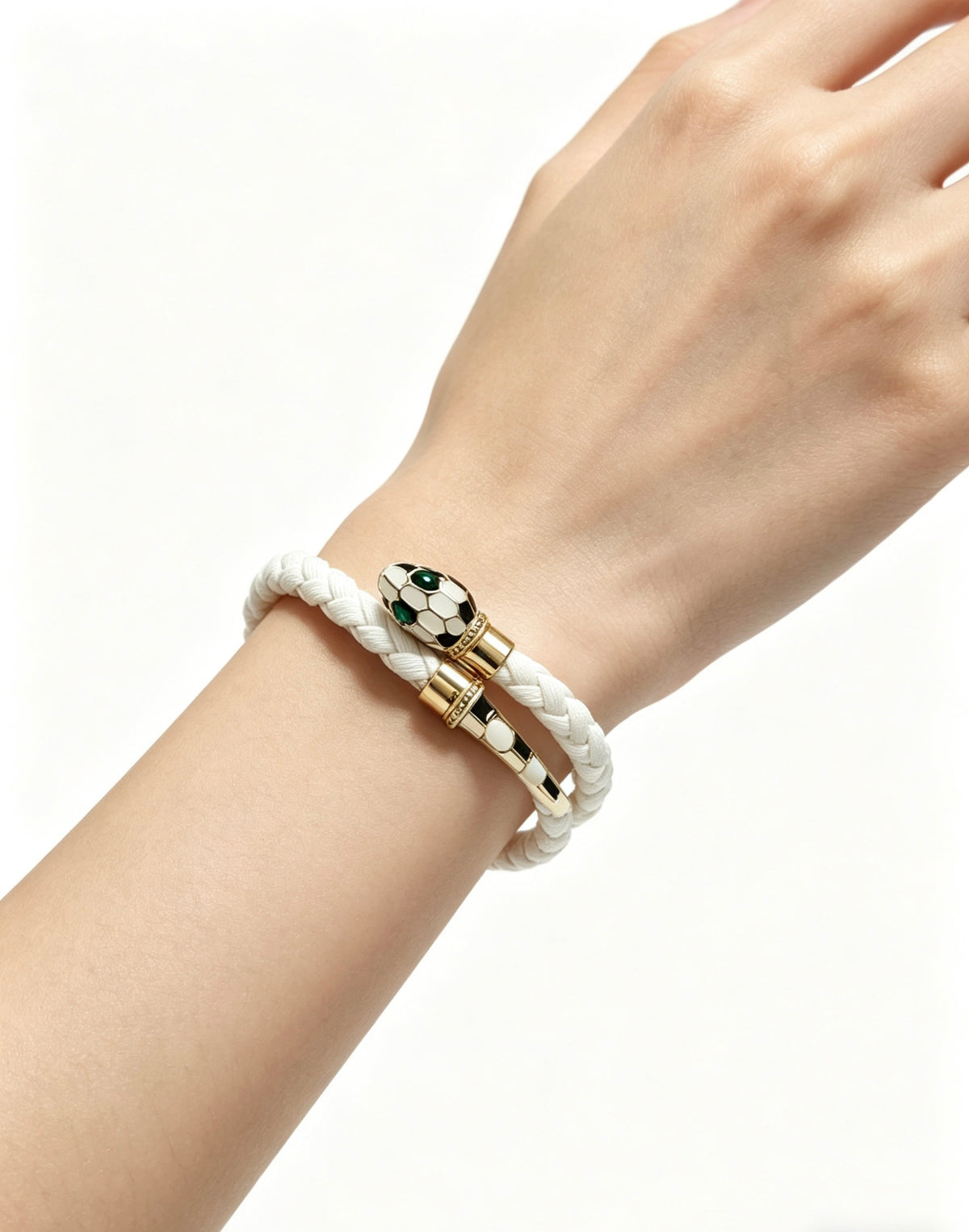 Geometric Emblem Braided Bracelet in Polished Metal-Tone – Design 005 side detail