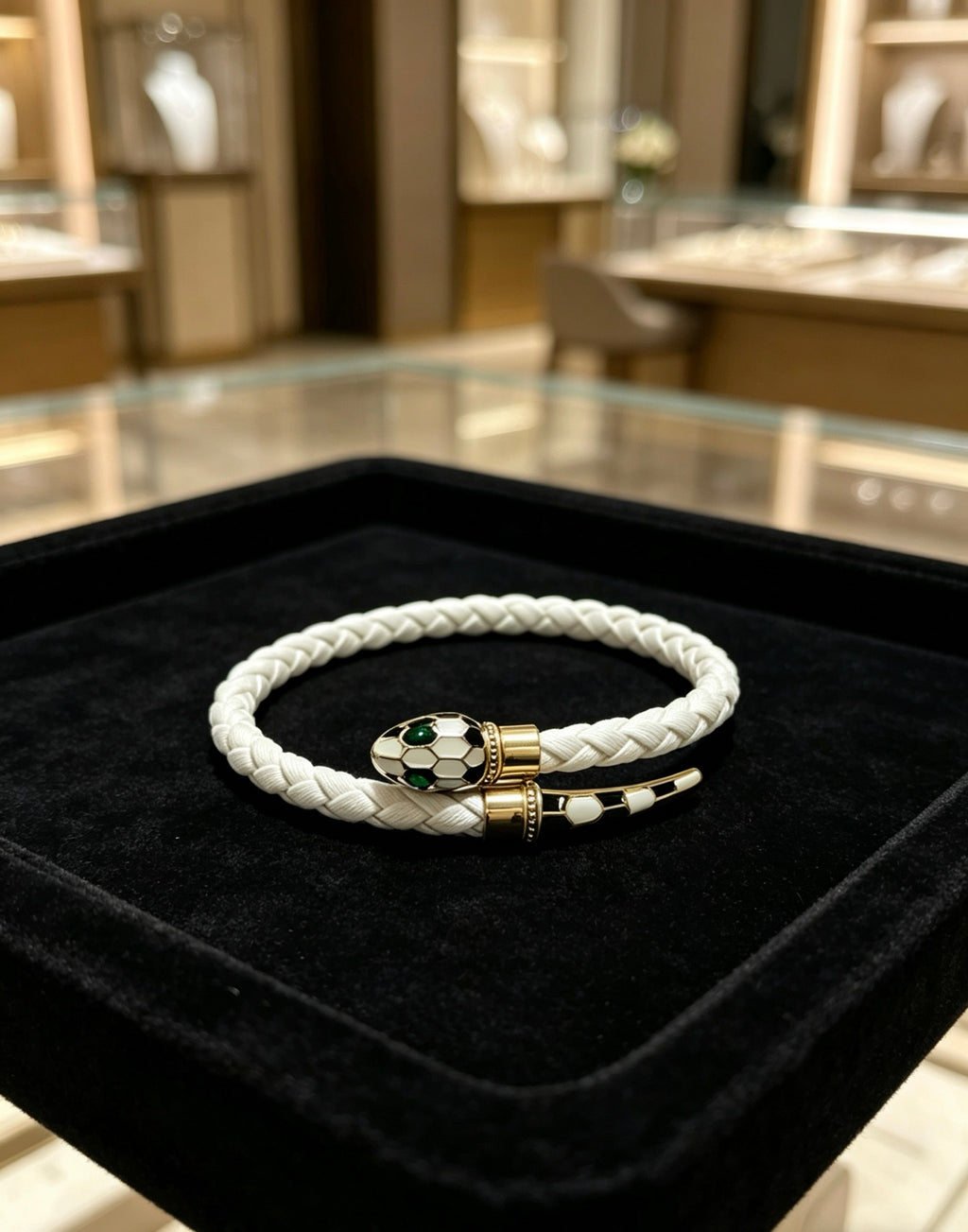 Geometric Emblem Braided Bracelet in Polished Metal-Tone – Design 005 front product view