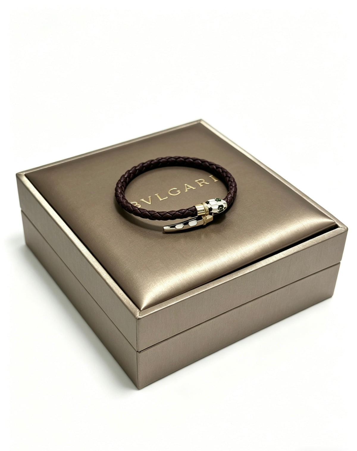 Geometric Emblem Braided Bracelet in Polished Metal-Tone – Design 002 front product view