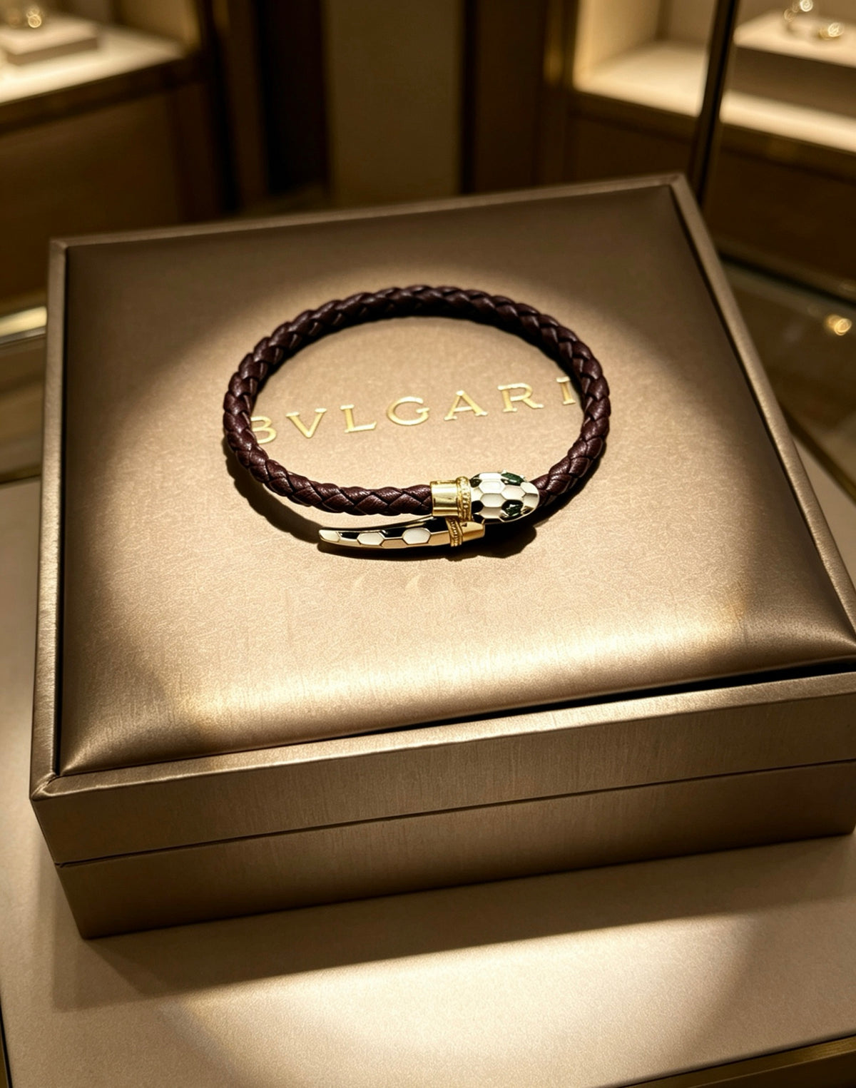 Geometric Emblem Braided Bracelet in Polished Metal-Tone – Design 002 main product view