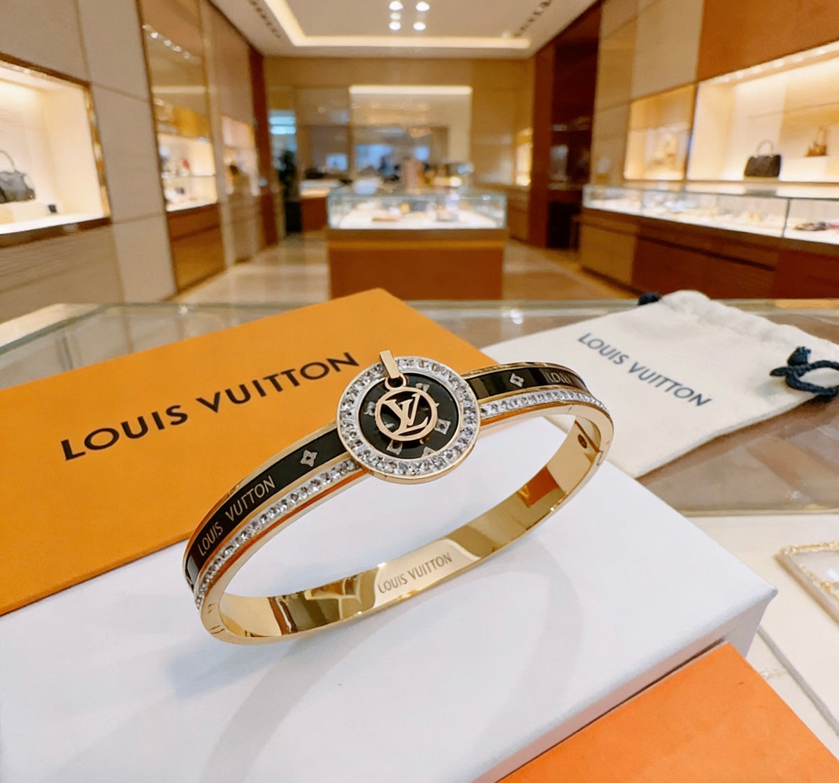 Geometric Emblem Bangle in Polished Metal-Tone – Design 003 front product view