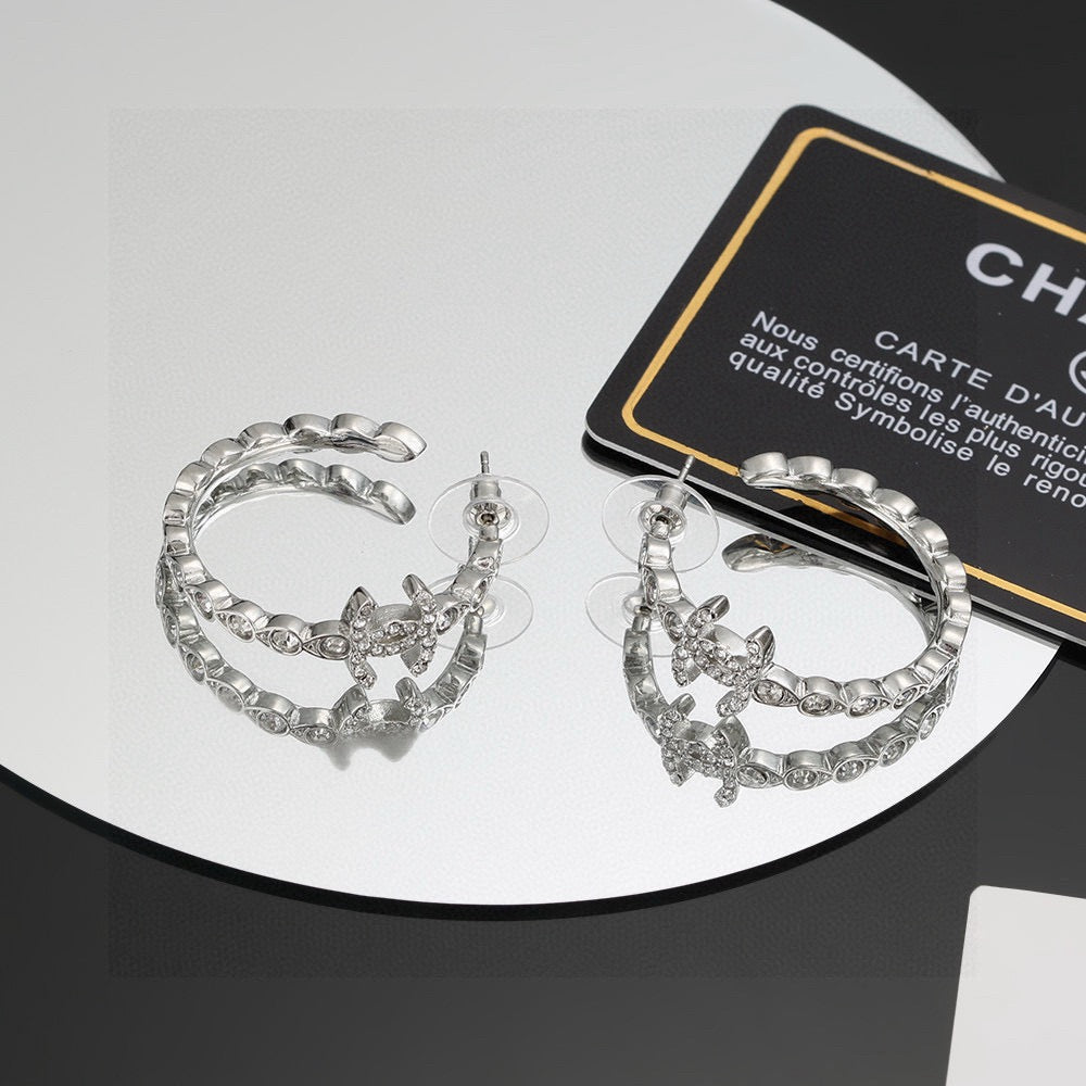 Signature Emblem Crystal-Accent Stud Earrings – Red Detail – Design 004 main product view