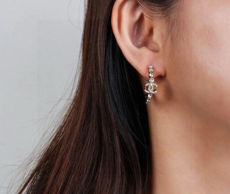 Signature Emblem Crystal-Accent Stud Earrings – Red Detail – Design 004 main product view