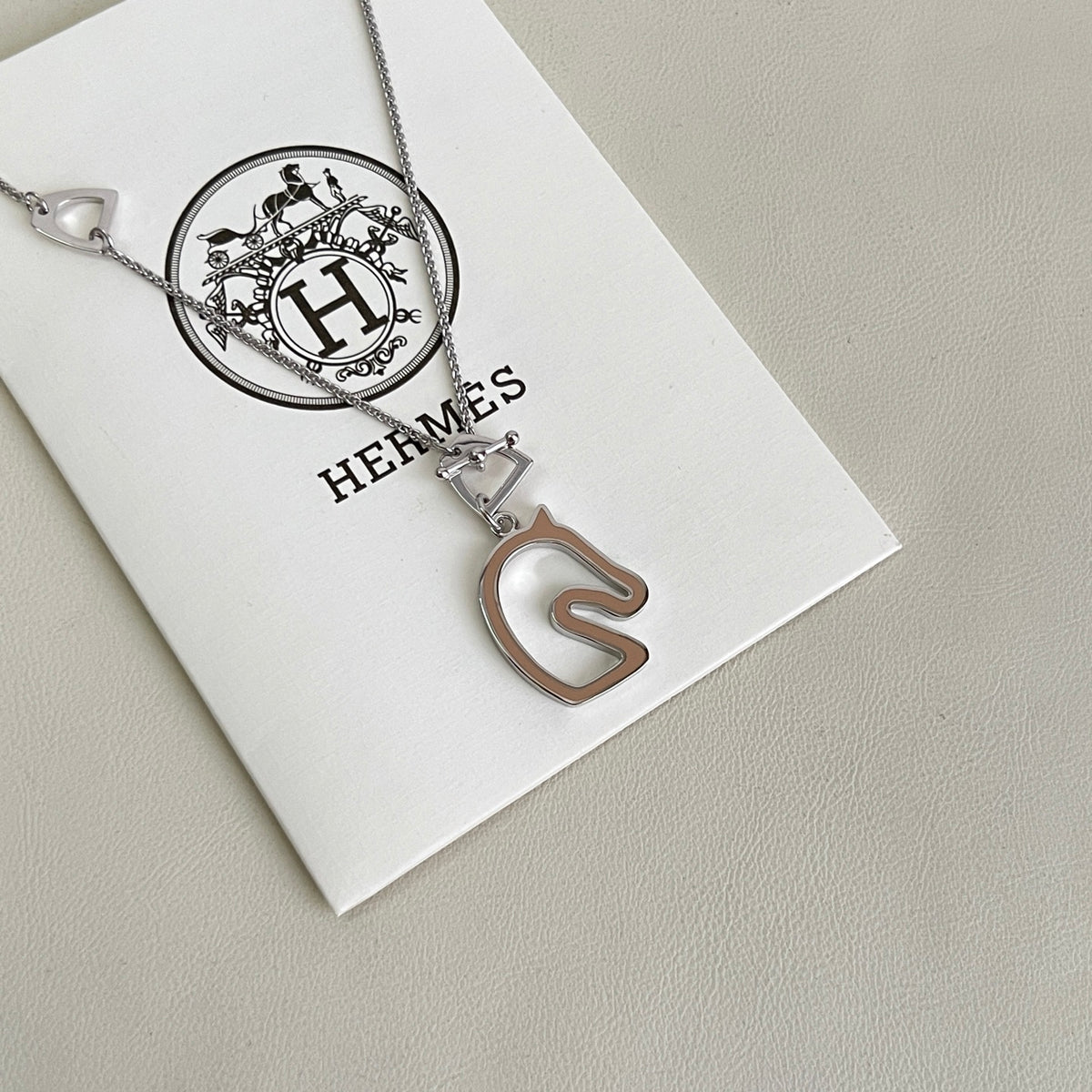 Horse Pendant Necklace in Polished Metal-Tone – Design 030 close-up detail