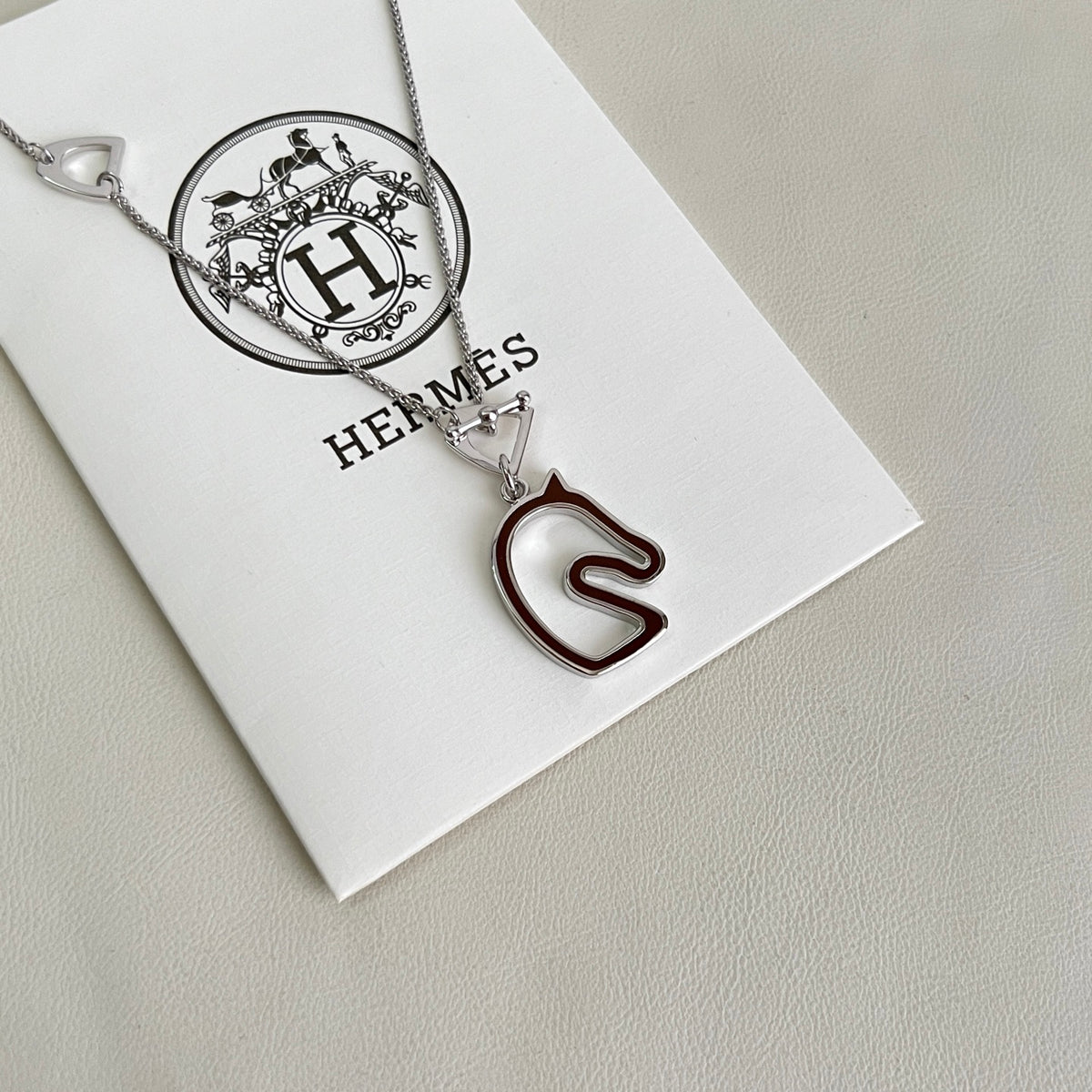 Horse Pendant Necklace in Polished Metal-Tone – Design 028 detail view