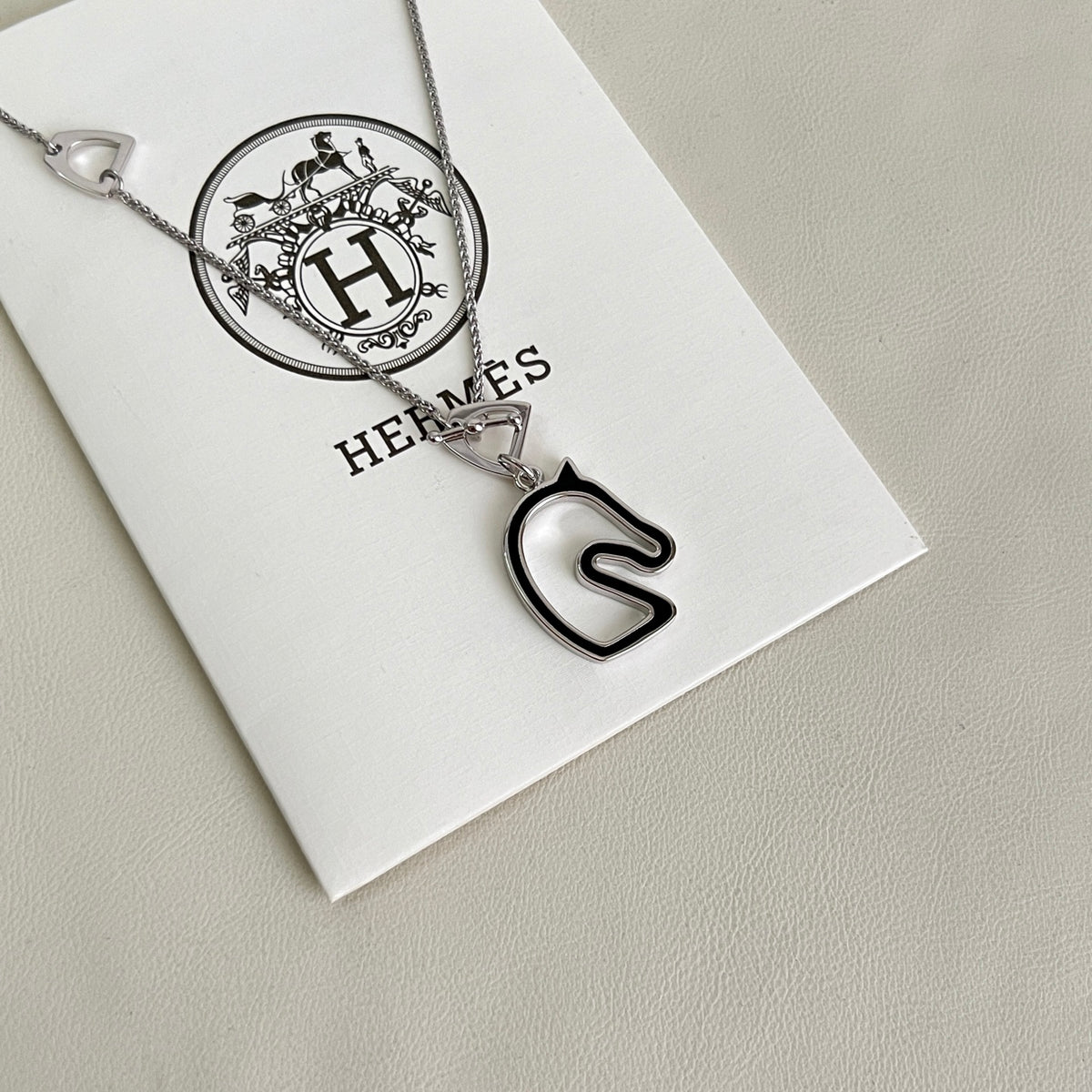 Horse Pendant Necklace in Polished Metal-Tone – Design 030 side detail