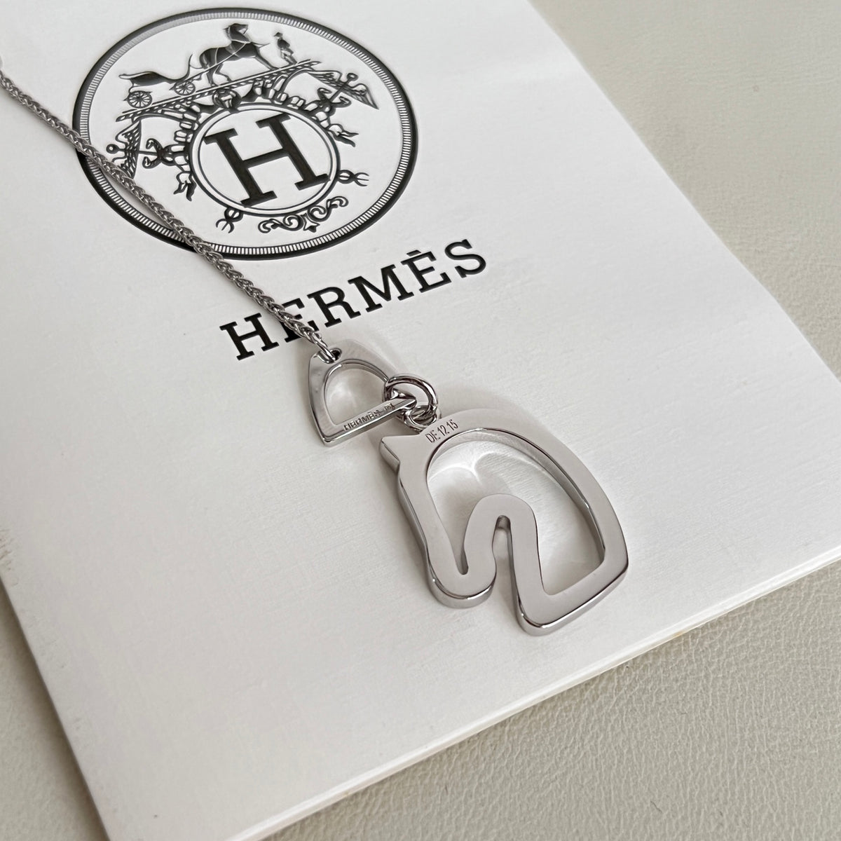 Horse Pendant Necklace in Polished Metal-Tone – Design 030 front product view