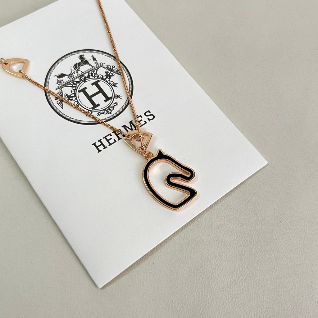 Horse Pendant Necklace in Polished Metal-Tone – Design 031 front product view