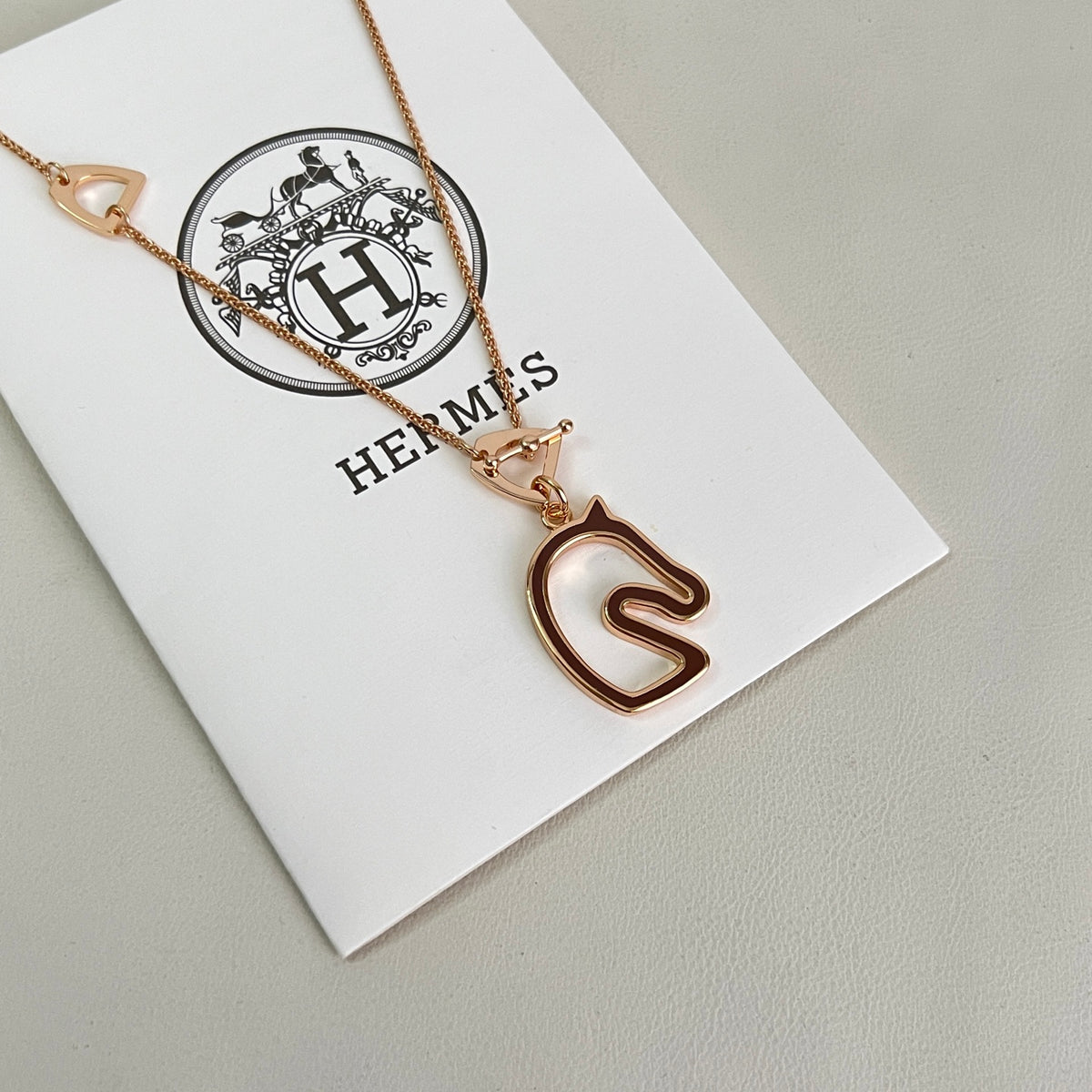 Horse Pendant Necklace in Polished Metal-Tone – Design 027 close-up detail