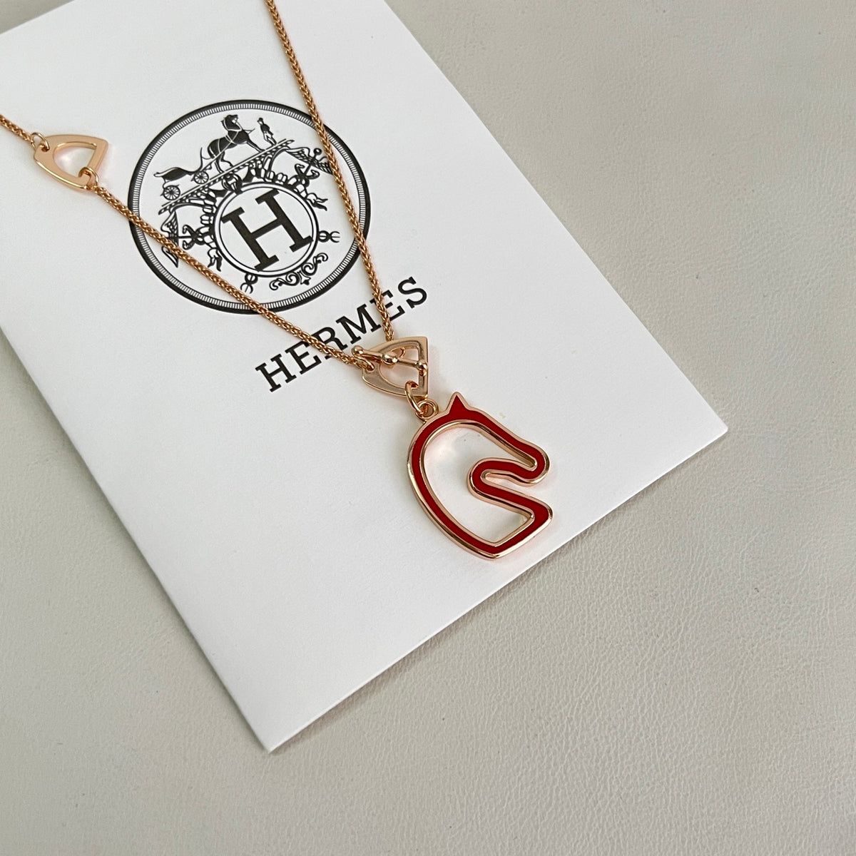 Horse Pendant Necklace in Polished Metal-Tone – Design 027 detail view