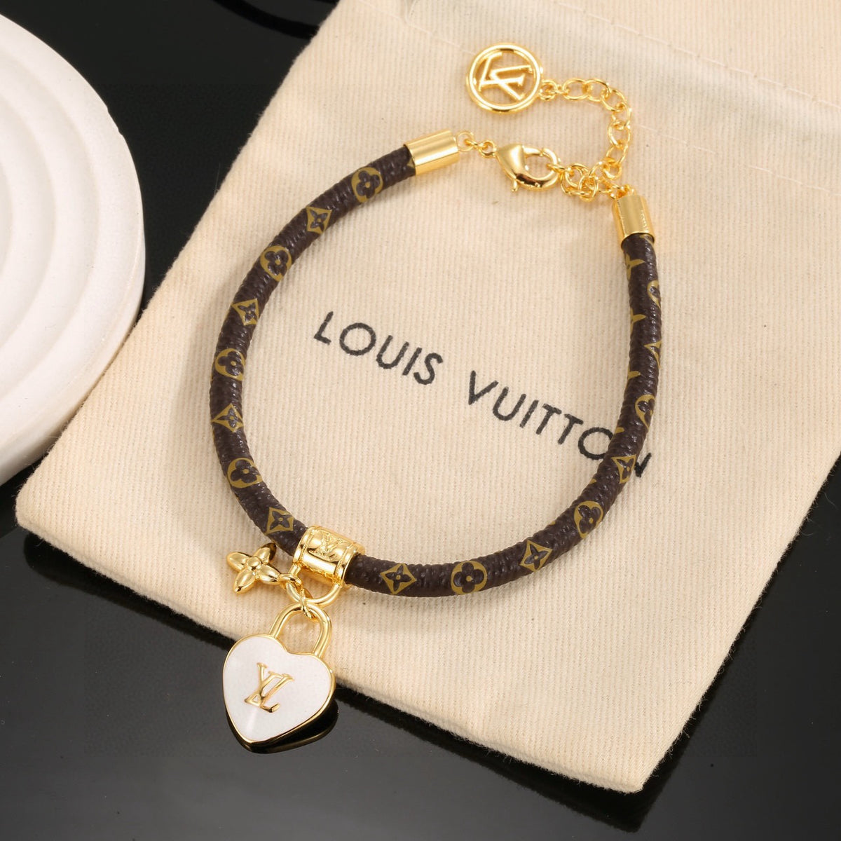 Geometric Emblem Leather-Detail Bracelet – Leather Detail – Design 009 main product view