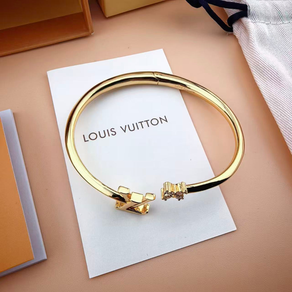 Letter Emblem Bangle in Polished Metal-Tone – Design 005 side detail