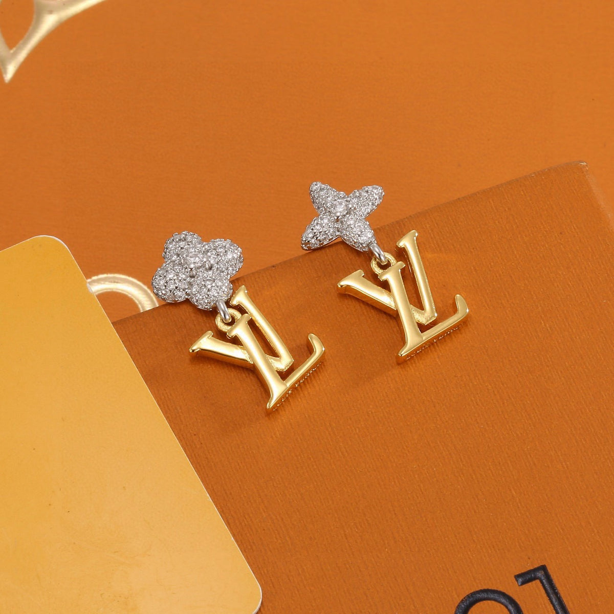 Geometric Emblem Stud Earrings in Polished Metal-Tone – Design 026 main product view