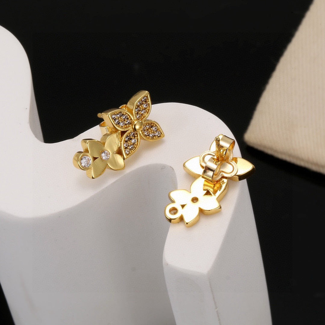 Letter Emblem Stud Earrings in Polished Metal-Tone – Design 023 front product view