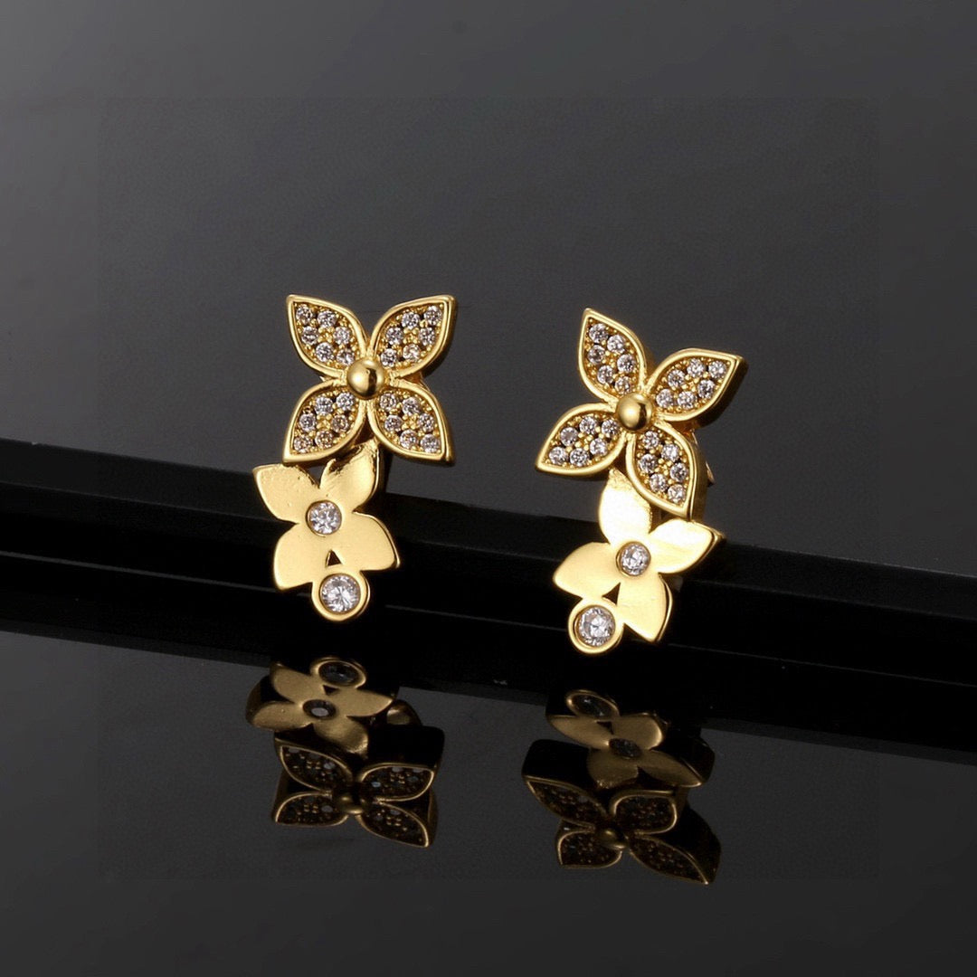 Letter Emblem Stud Earrings in Polished Metal-Tone – Design 023 front product view