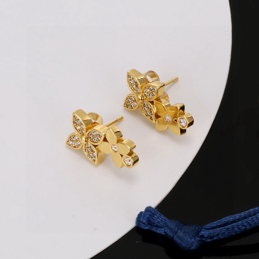Letter Emblem Stud Earrings in Polished Metal-Tone – Design 023 main product view