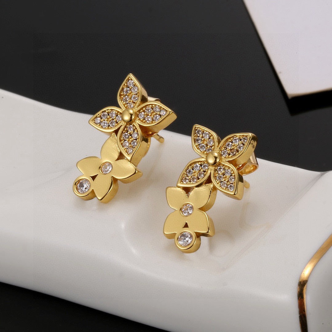 Letter Emblem Stud Earrings in Polished Metal-Tone – Design 023 main product view