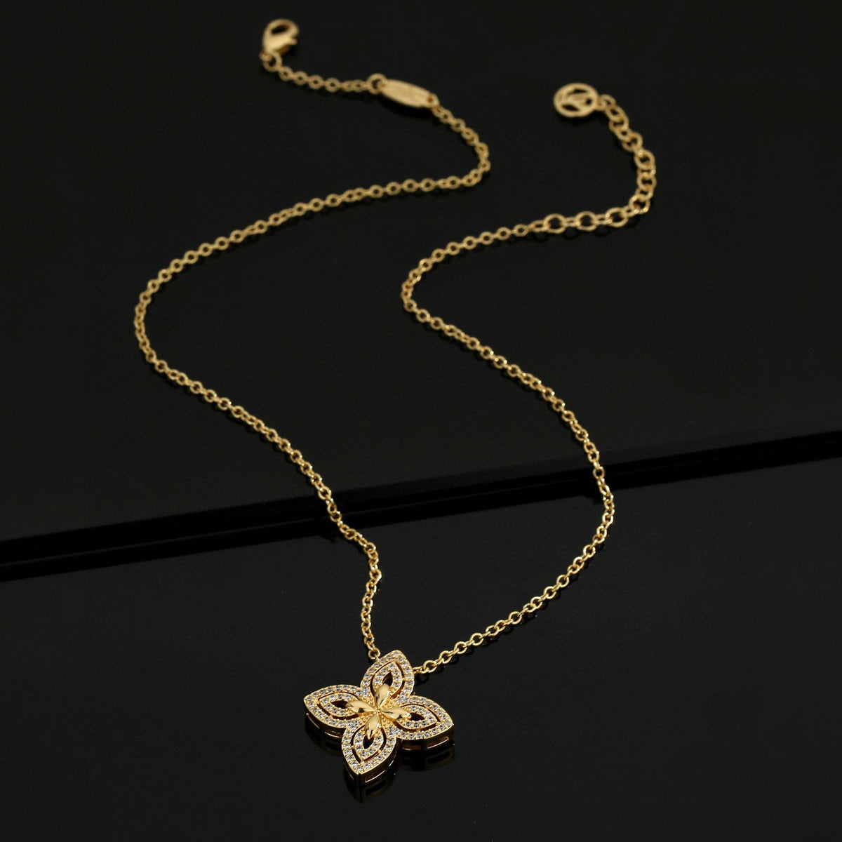 Letter Emblem Pendant Necklace in Polished Metal-Tone – Design 024 detail view