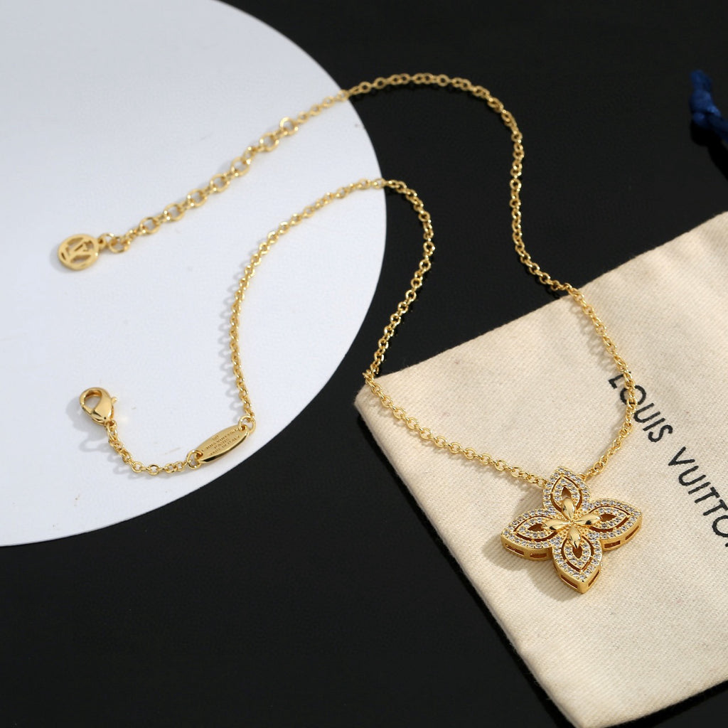 Letter Emblem Pendant Necklace in Polished Metal-Tone – Design 024 styled product view