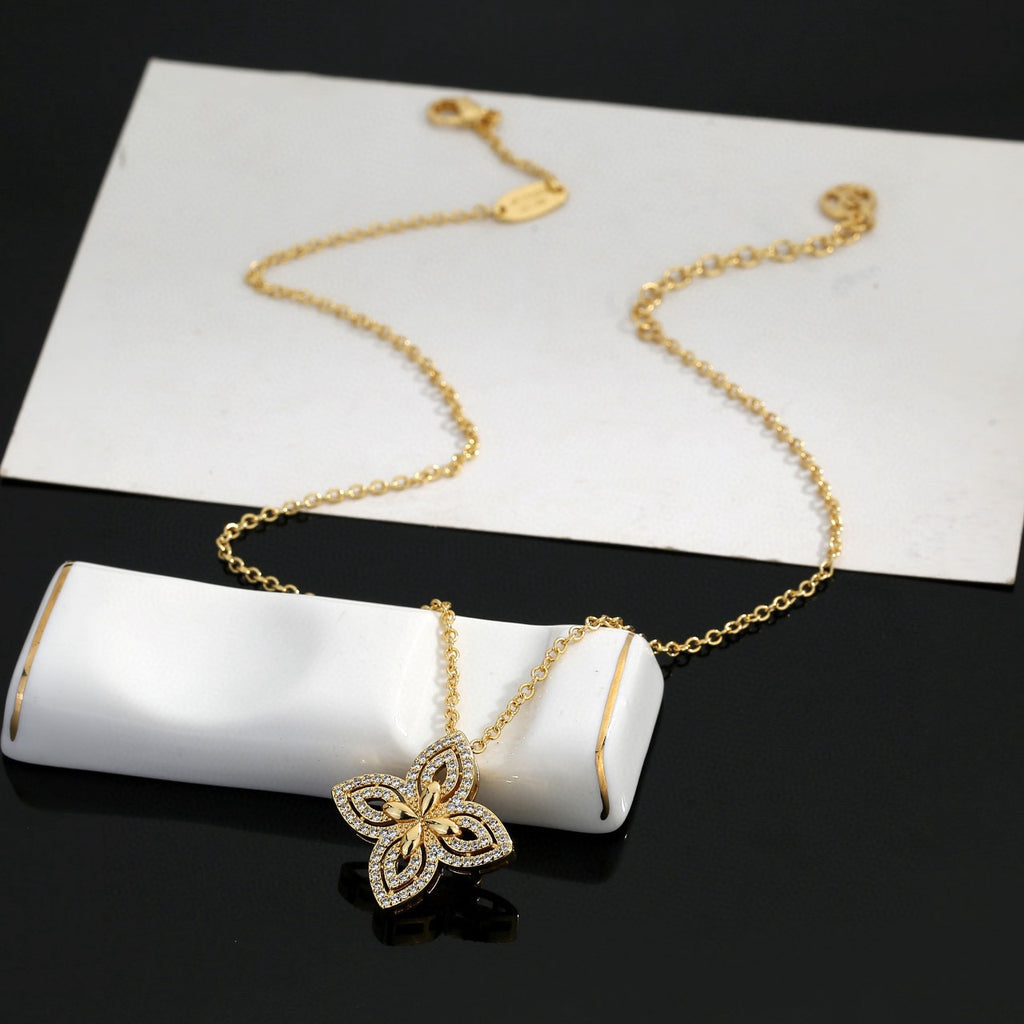Letter Emblem Pendant Necklace in Polished Metal-Tone – Design 024 close-up detail