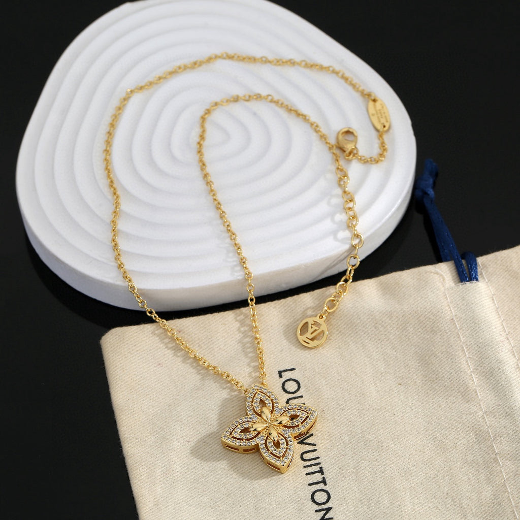 Letter Emblem Pendant Necklace in Polished Metal-Tone – Design 024 front product view