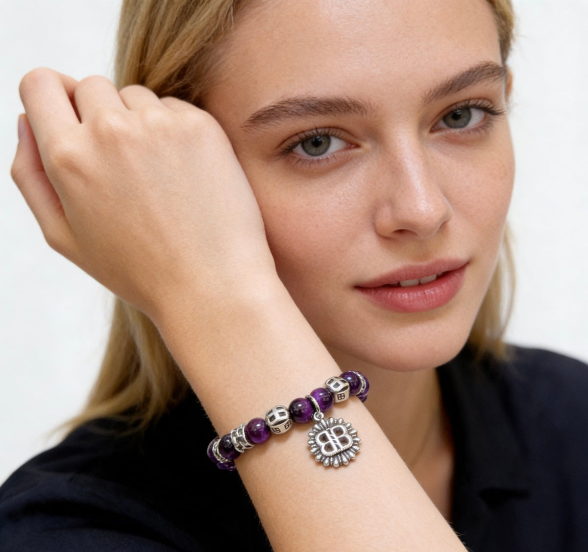 Geometric Emblem Bracelet in Polished Metal-Tone – Vintage Detail – Design 009 detail view