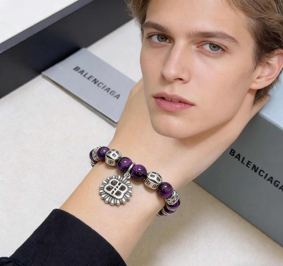 Geometric Emblem Bracelet in Polished Metal-Tone – Vintage Detail – Design 009 detail view