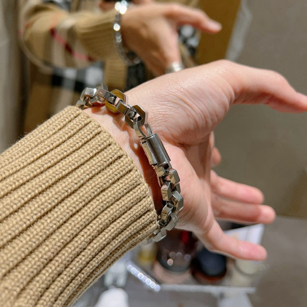 Geometric Emblem Bracelet in Polished Metal-Tone – Design 051 close-up detail
