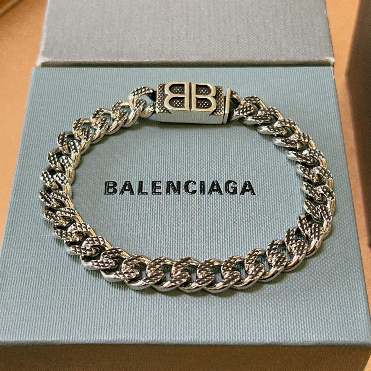 Geometric Emblem Bracelet in Polished Metal-Tone – Design 056 detail view