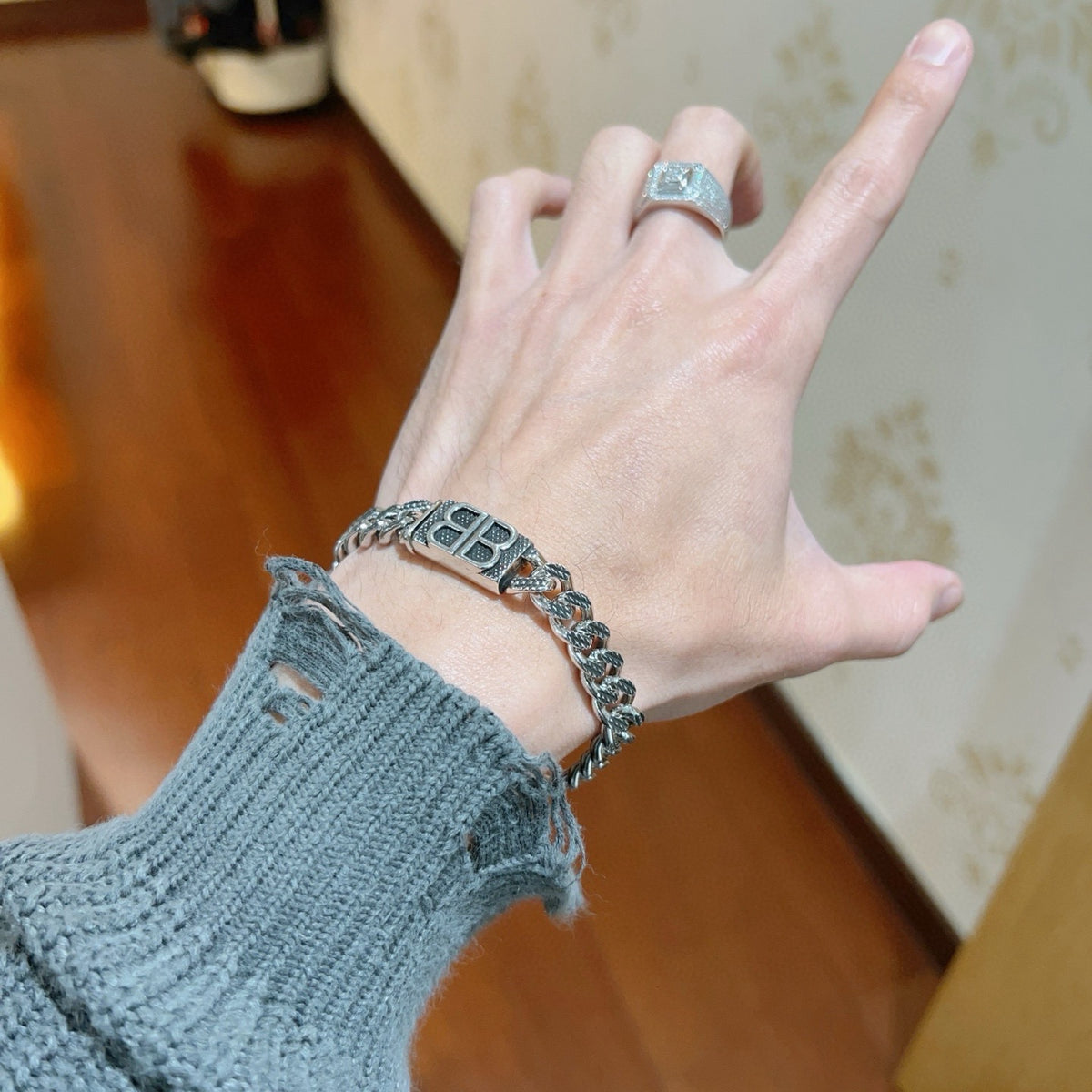 Geometric Emblem Bracelet in Polished Metal-Tone – Design 056 main product view