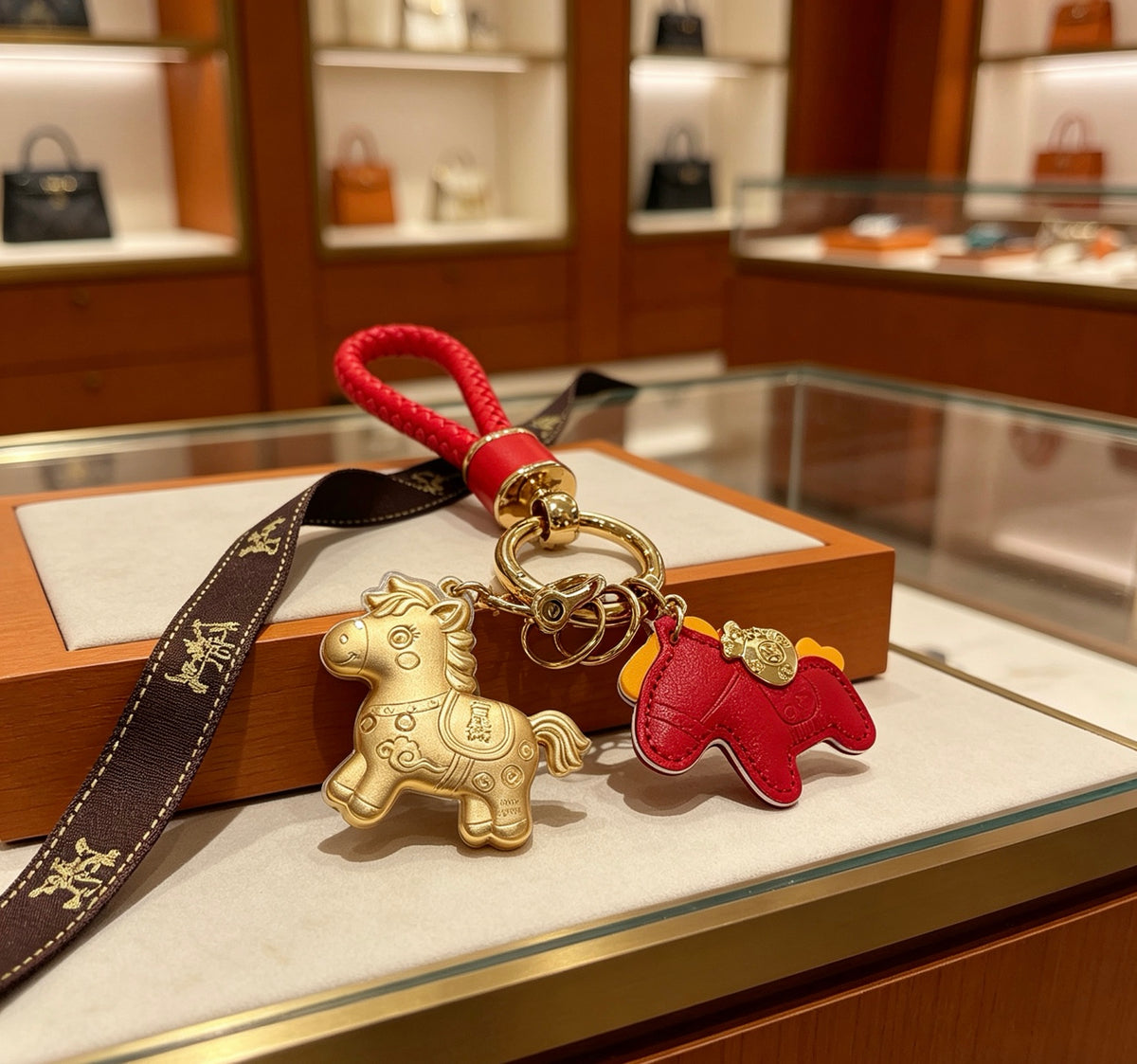 Horse Keychain in Gold-Tone close-up detail