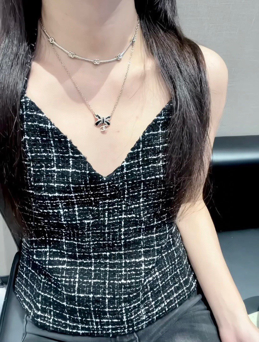 Bow Pendant Necklace in Black-Tone close-up detail
