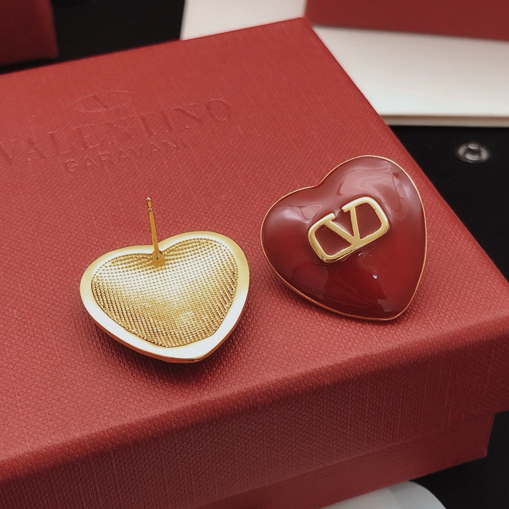 Heart Stud Earrings in Gold-Tone – Red front view