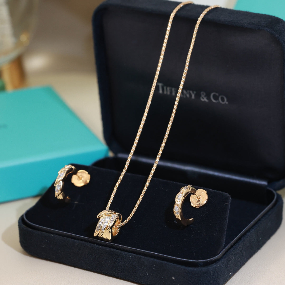 Signature Motif Stud Earrings in Polished Metal-Tone – Design 02 detail view