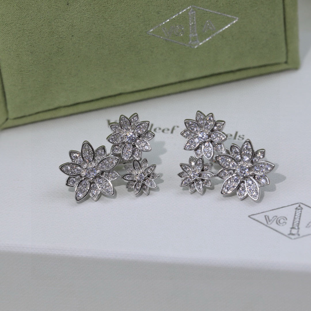 Floral Stud Earrings in Silver-Tone detail view