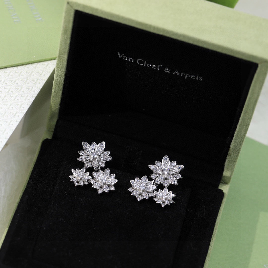 Floral Stud Earrings in Silver-Tone front product view
