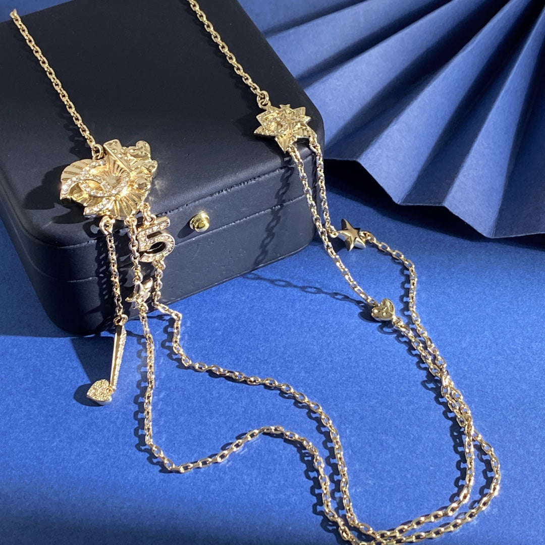 Double-C Emblem Crystal-Accent Pendant Necklace – Heart Detail – Design 009 main product view