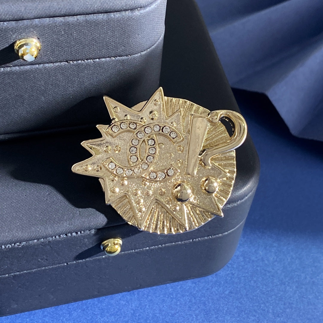 Double-C Emblem Brooch in Gold-Tone – Design 022 styled product view