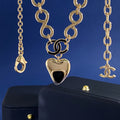 Double-C Emblem Pendant Necklace in Gold-Tone – Heart Detail – Design 002 main product view