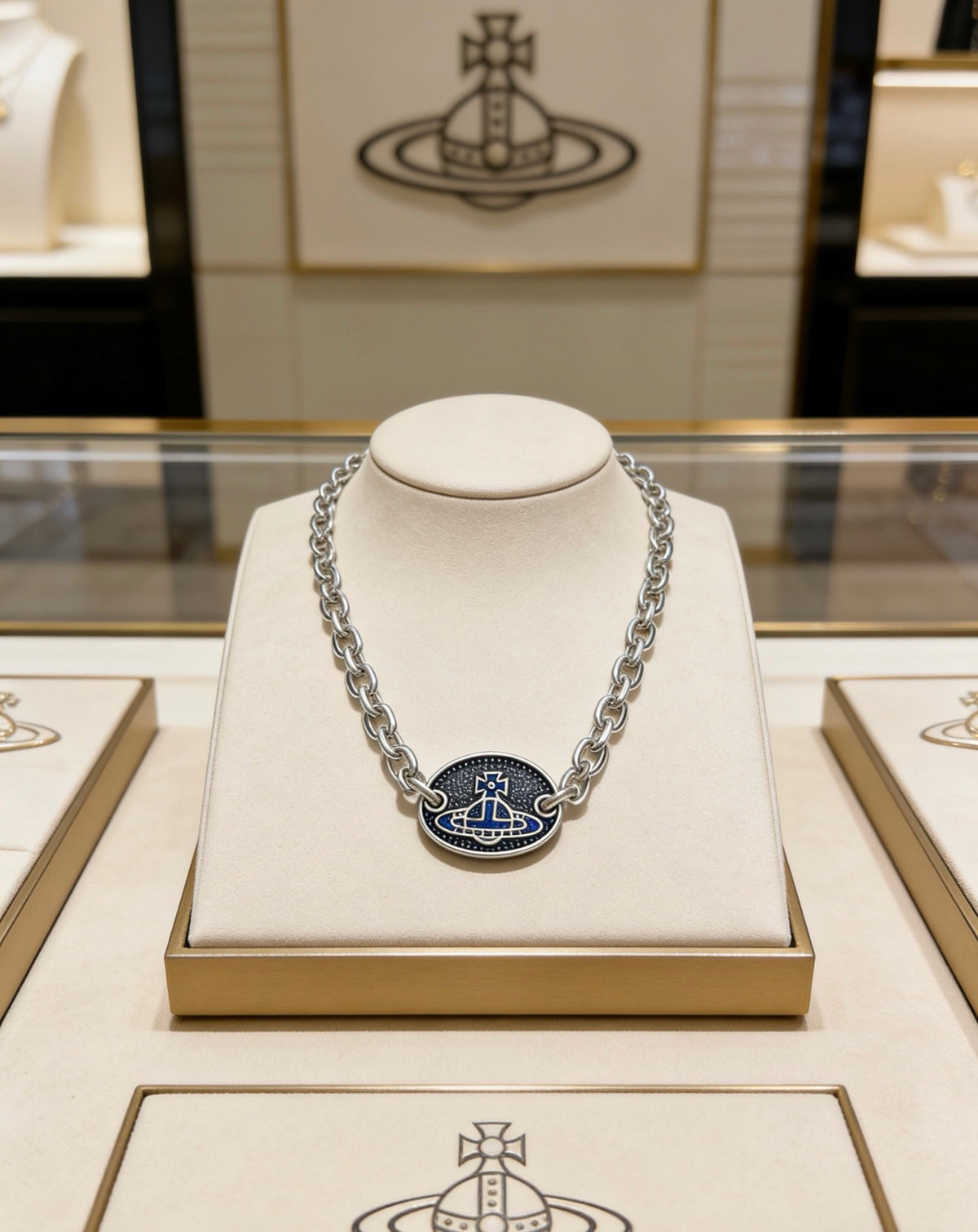 Orb Pendant Necklace in Polished Metal-Tone – Design 051 detail view