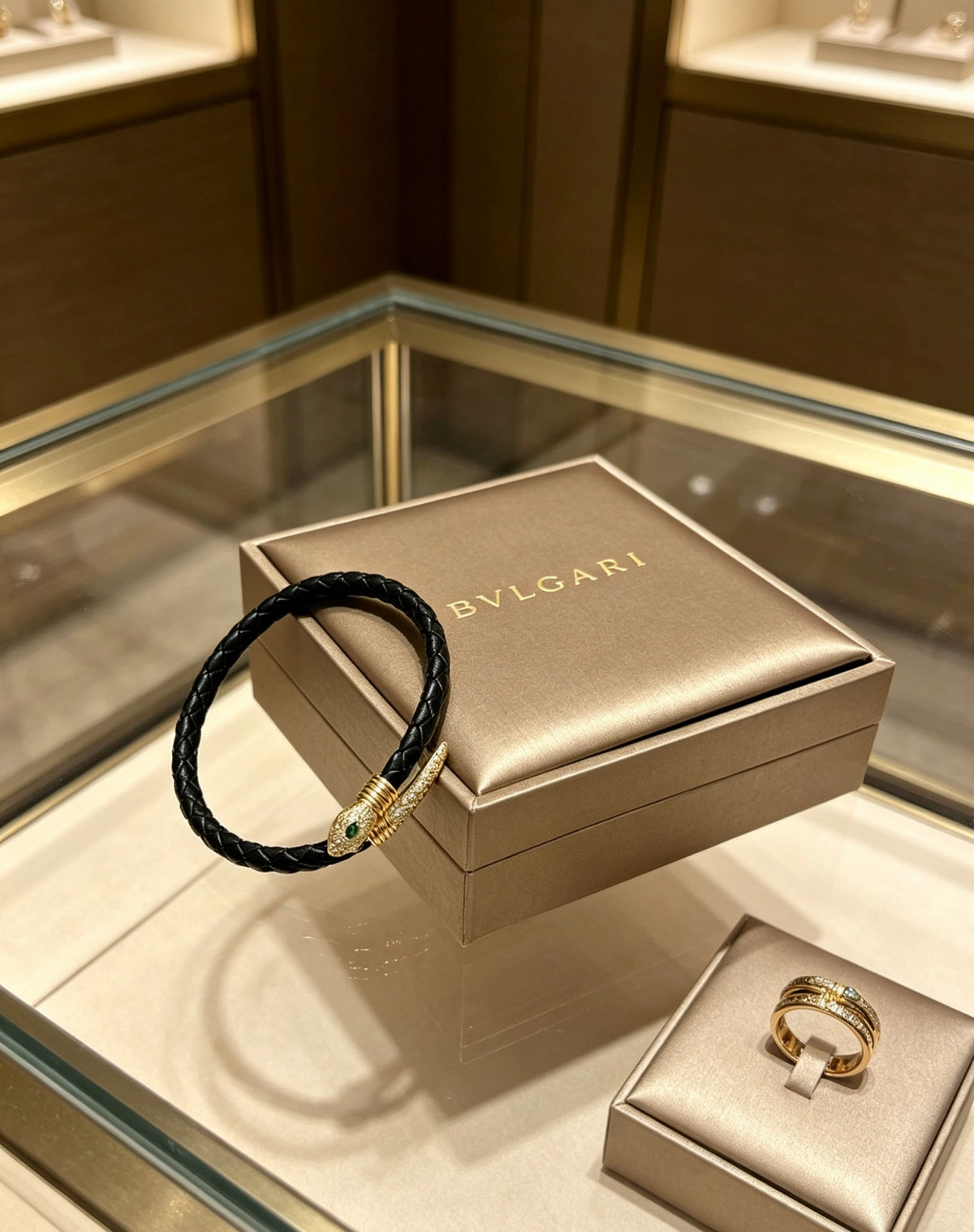 Geometric Emblem Braided Bracelet in Polished Metal-Tone – Design 018 detail view